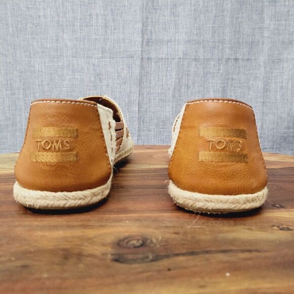 TOMS Alpargata Huarache Sandal Natural & Caramel Leather Woven Design Size 6 - Picture 4 of 10